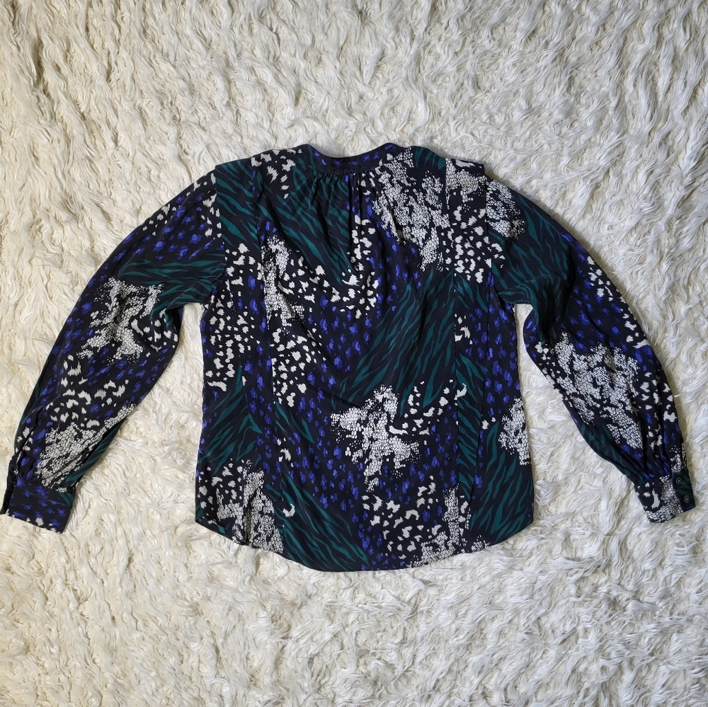 Veronica Beard Stretch Silk Blouse Buckley Black, Green and Blue Animal Print 8 - Picture 11 of 16